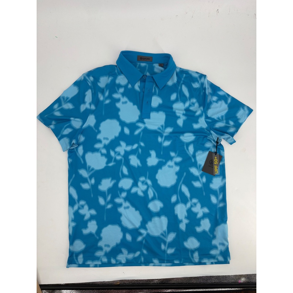 G/FORE Mens Floral Golf Polo Venetian Blue UPF 50+ Short Sleeve XL GMP000080